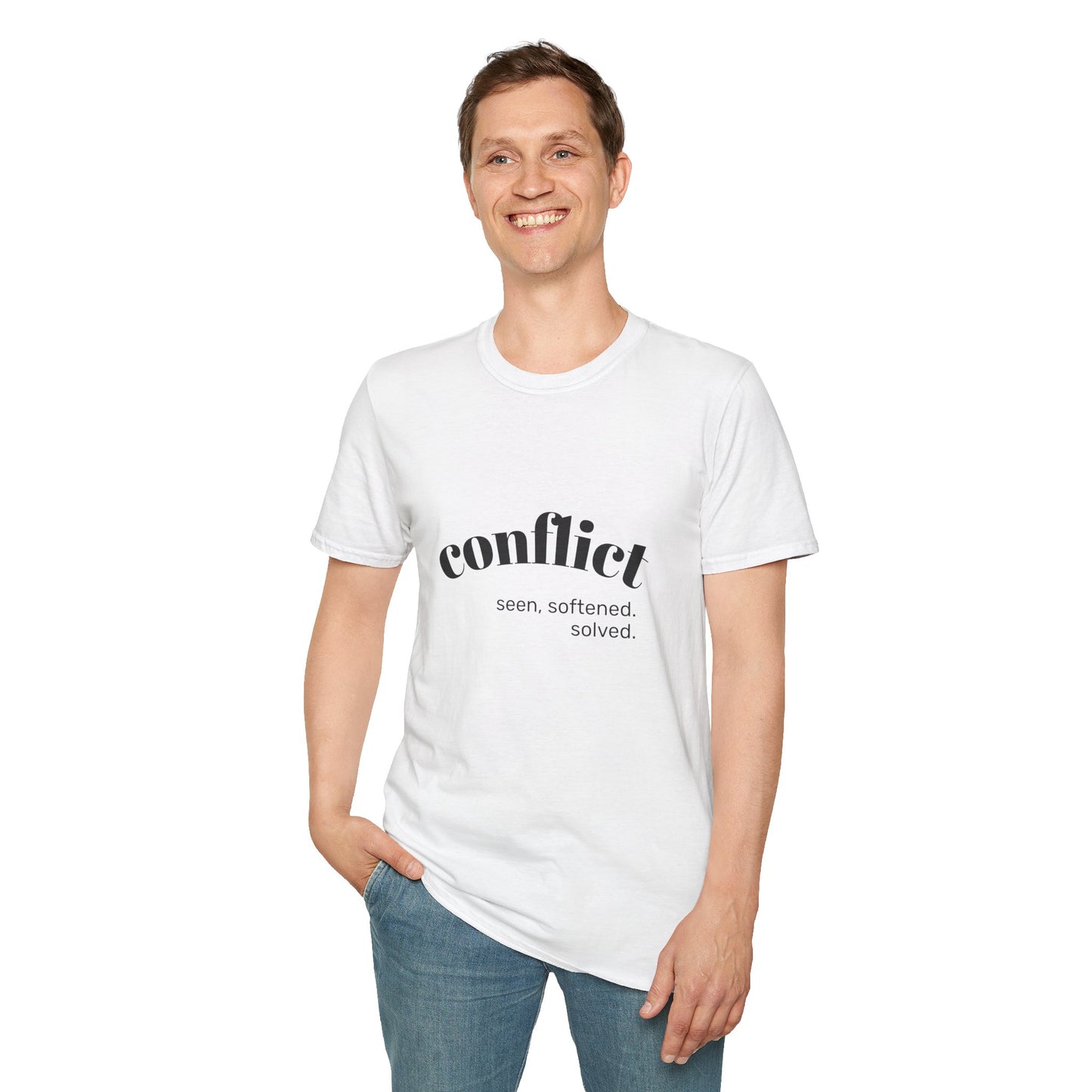 Conflict Unisex Softstyle T-Shirt, Casual Wear, Gift for Friends, Motivational Shirt, Everyday Tee, Philosophy Apparel